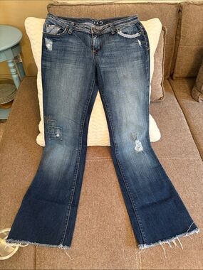 Distressed Women's Flare Jeans - Dark Blue